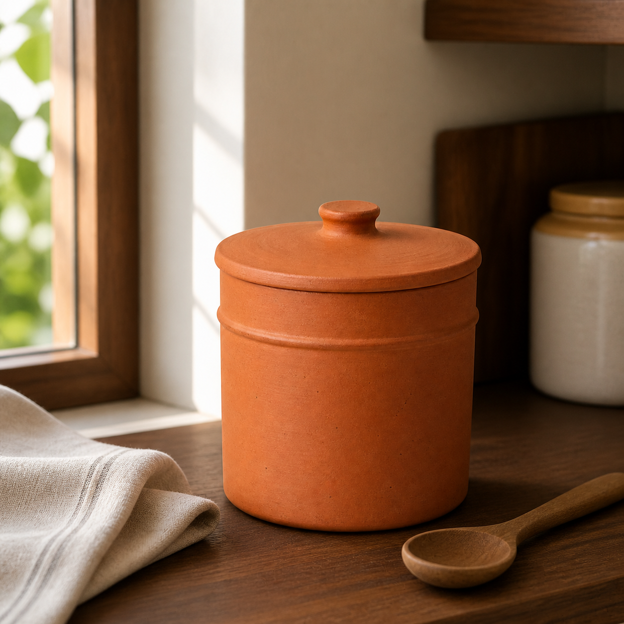 AI-assisted lifestyle scene using the fictional terracotta jar reference